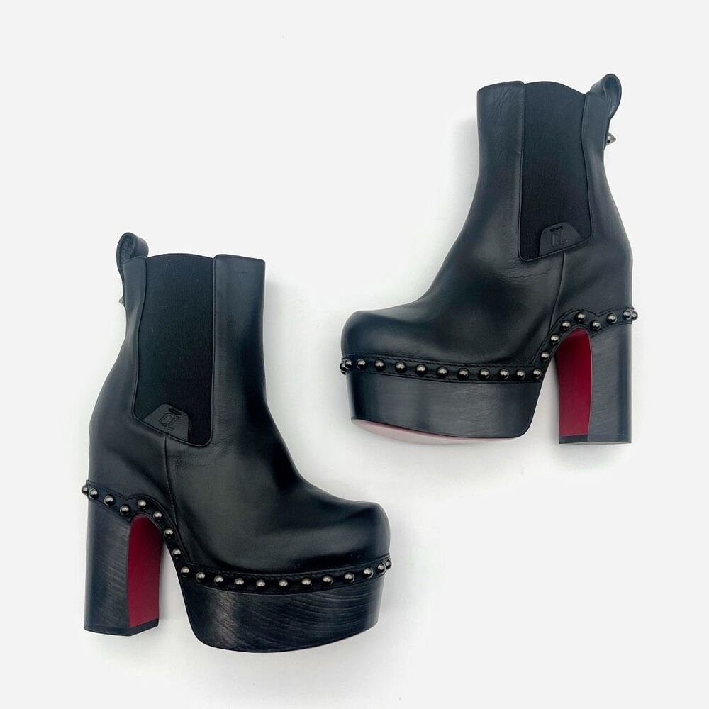 CHRISTIAN LOUBOUTIN Joan Black Leather Ankle Boots Size 36 US 6 Clog Chunky - Picture 4 of 14